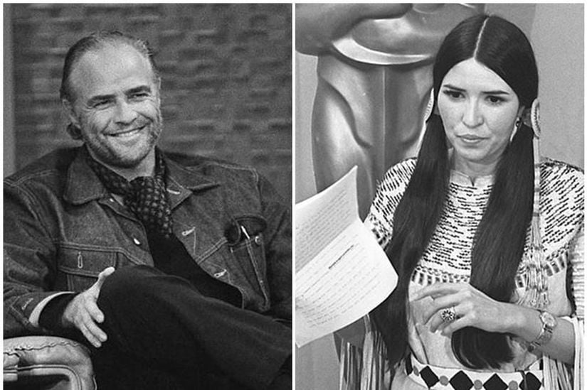 Marlon Brando (solda) ve Sacheen Littlefeather (sağda)