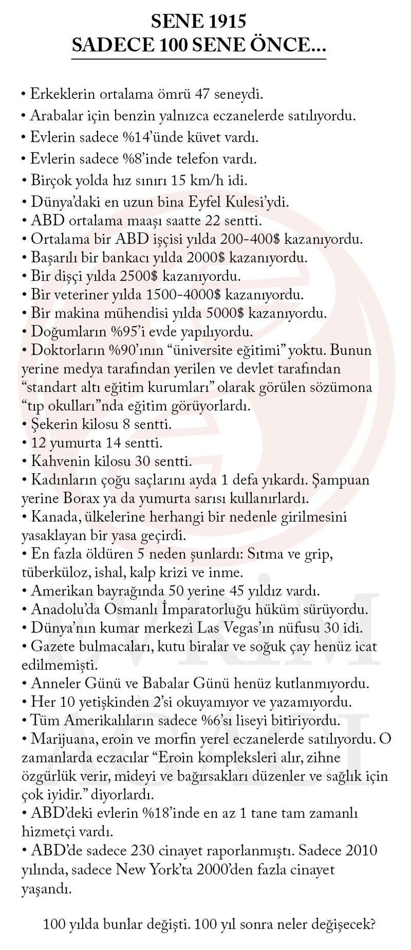 100 Yılda Yaşanan Değişimler