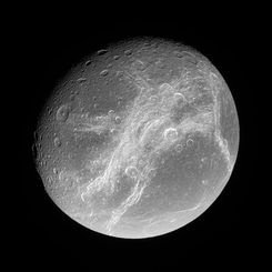 Bright Cliffs Across Saturn's Moon Dione