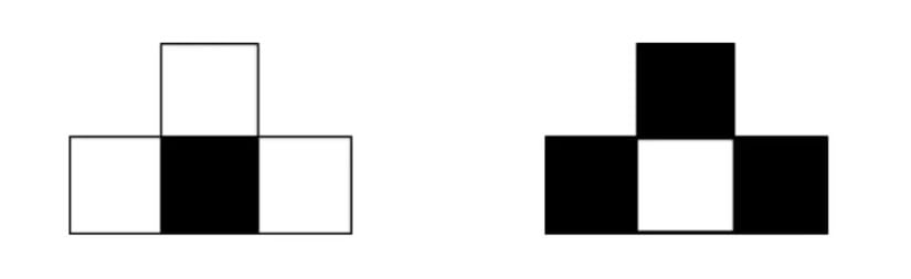 T tetrominosunda 3 siyah veya 3 beyaz kare bulunabilir.