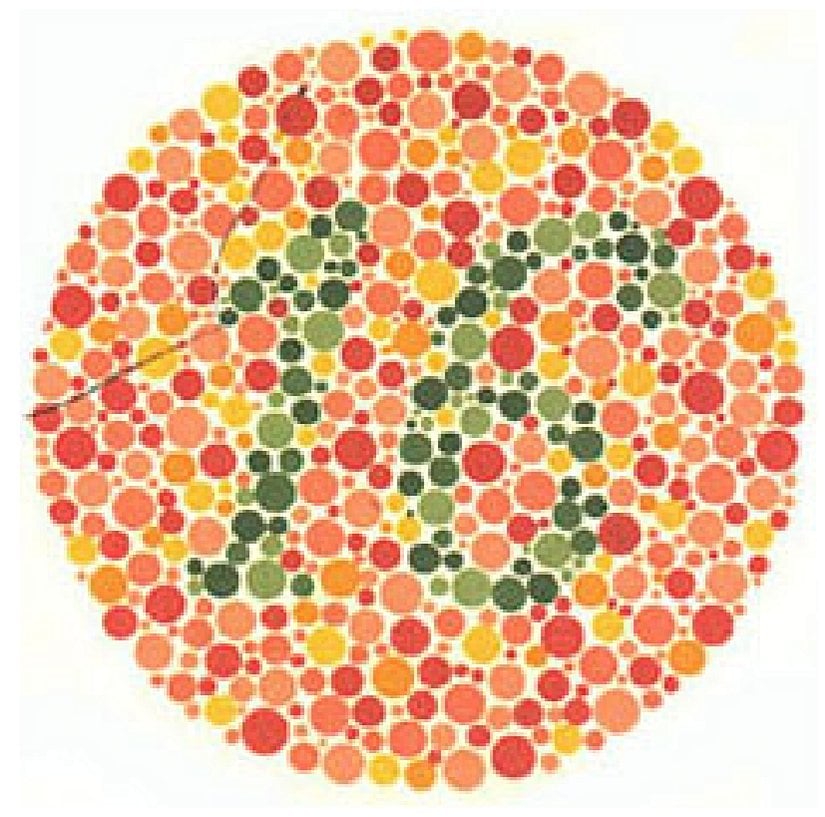 Plaka 16: Normal görüşlüler 16 görürler, kırmızı-yeşil renk körleri hiçbir sayı görmez veya bir sorun olduğunu düşünürler.