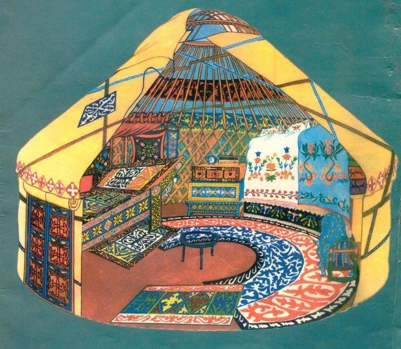 Coğrafya ve zamana göre farklılıklar içerse de geleneksel bir Orta Asya çadırı.