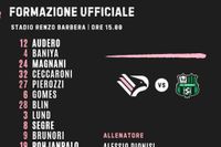 Palermo-Sassuolo, formazioni ufficiali
