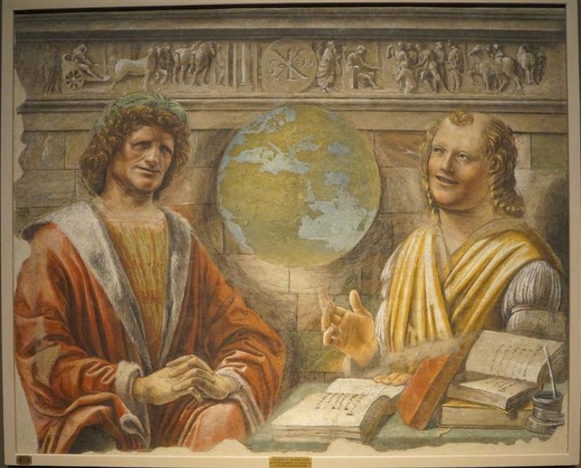 Donato Bramante'nin 1477 tarihli, "Ağlayan Herakleitos ve Gülen Demokritos" şeklinde adlandırılan tablosu.