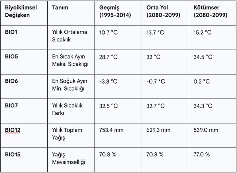 Temel biyoiklimsel değişkenlerde geçmiş ve gelecek arasındaki çarpıcı farklar