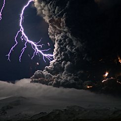 Ash and Lightning Above an Icelandic Volcano