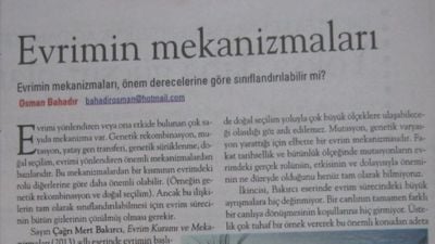 ''Evrim Kuramı ve Mekanizmaları'' 1. Baskı - Sn. Osman Bahadır (Cumhuriyet Gazetesi) Eleştirisi