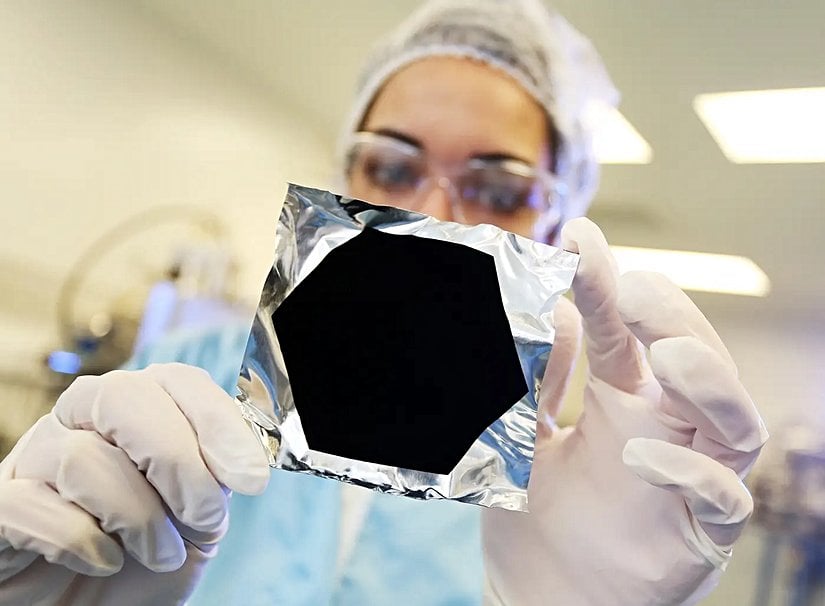 Vantablack  metal veya alüminyum gibi yüzeylerin kıvrımlarına çarpan ışığı bile absorbe ederek, izleyiciye derinlik hissini yok eden tamamen karanlık bir alan izlenimi sunar.