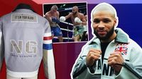 Chris Eubank Jr wearing custom jacket with opponent's blood stitched into it