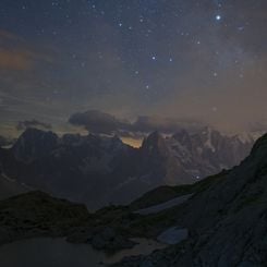  Eclipsed Moon and Mars over Mountains 