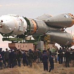 Rollout of Soyuz TMA-2 Aboard an R7 Rocket