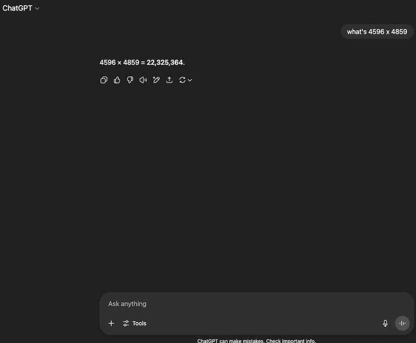 ChatGPT, temel çarpma işlemlerinde hâlâ hatalar yapıyor.