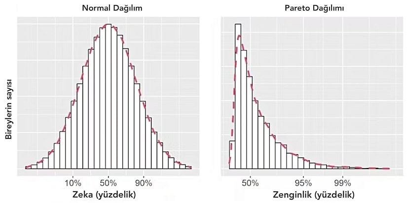 Zekanın (sol panel) ve zenginliğin (sağ panel) ayrımı.