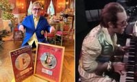 Sir Elton John, 78, beams as he celebrates Step Into Christmas going platinum in the US