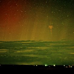 Red Sprite Lightning with Aurora