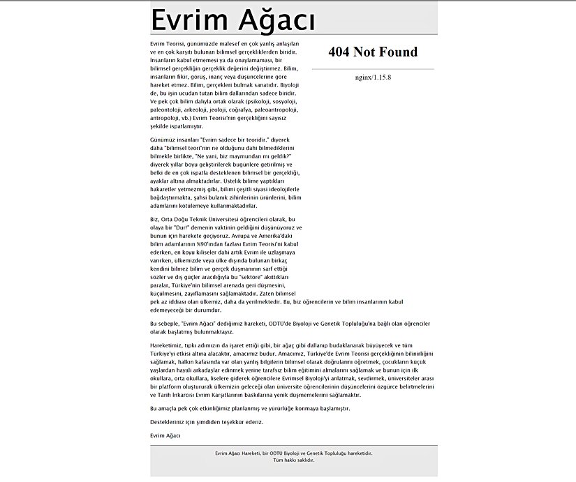 Evrim Ağacı internet sitesinin ilk versiyonu (9 Mart 2011)