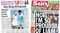 Newspaper headlines: ''Migrant hotels facing closure' and 'Noel: I'm so proud of Liam'