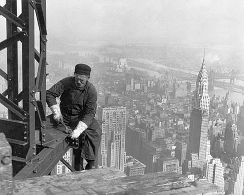Worker working on Empire State Building Steel Frame