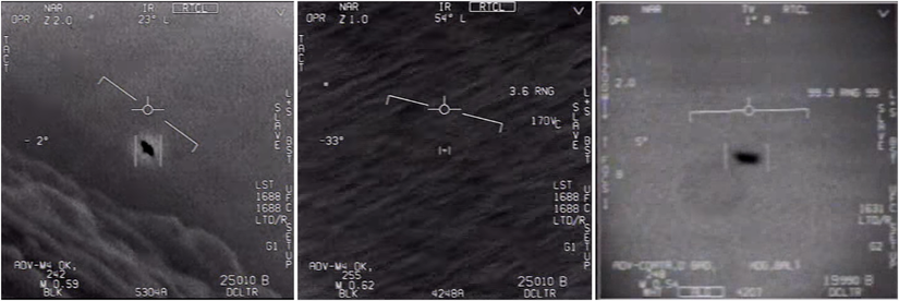 (1) GIMBAL adlı videodan görüntü. (2) GOFAST adlı videodan görüntü. (3) FLIR adlı videodan görüntü.