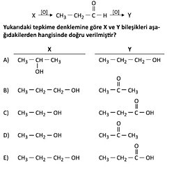 Tepkime denklemine göre X ve Y bileşikleri nedir?