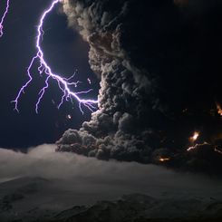 Ash and Lightning Above an Icelandic Volcano