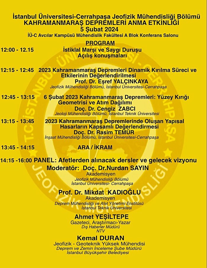 İÜ-C Jeofizik Mühendisliği Bölümü Kahramanmaraş Depremleri Anma Etkinliği