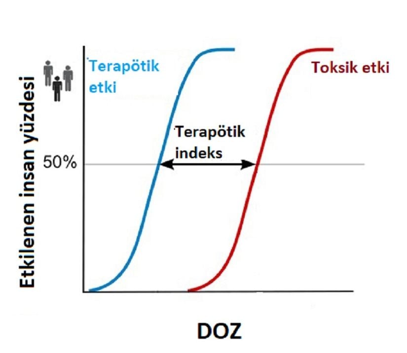 Tanımlanan terapötik indeks kavramının grafik üzerinde anlatımı