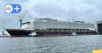 Liveticker von der Wismarer Werft: Neues Kreuzfahrtschiff „Disney Adventure“ macht am Kai fest