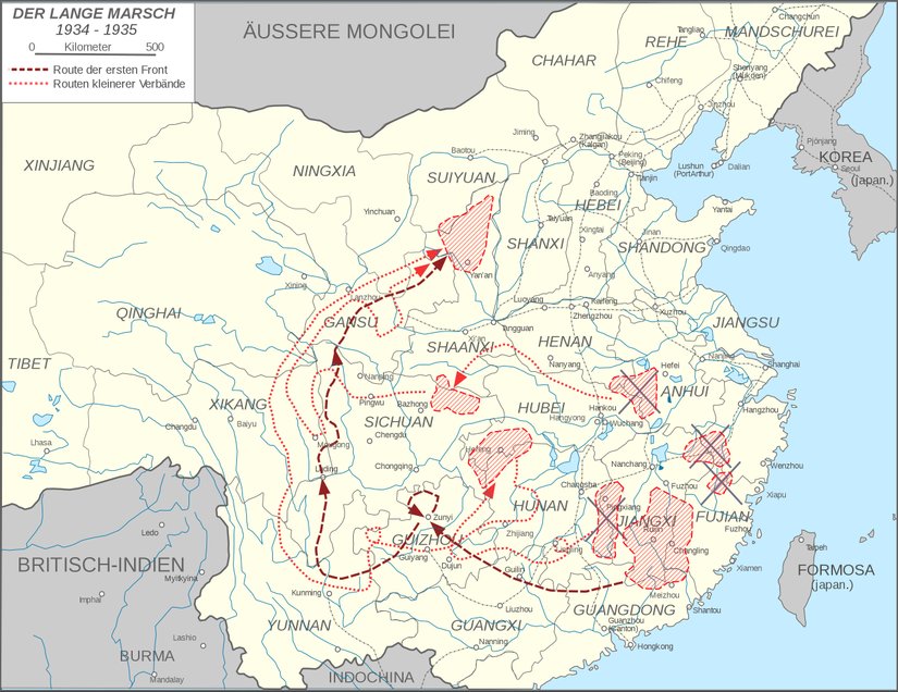 Uzun Yürüyüş'ün rotasını gösteren harita.