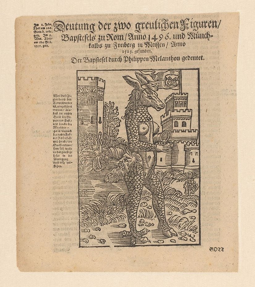 Der Papstesel (Papa Eşşeği). Genellikle Lucas Cranach (Baba) veya atölyesine atfedilir. 1523