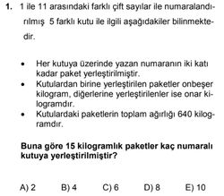 Verilenlere göre 15 kg'lık paketler kaç numaralı kutuya yerleştirilebilir?