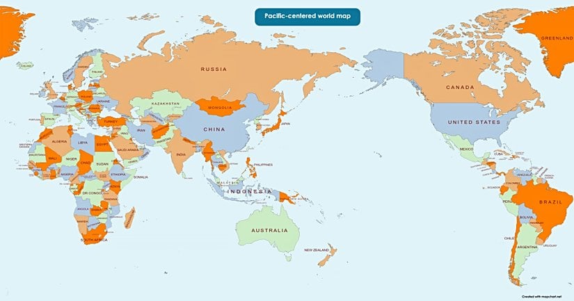 Pasifik-merkezli bir harita