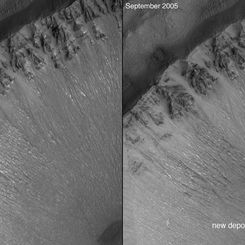 Light Deposits Indicate Water Flowing on Mars