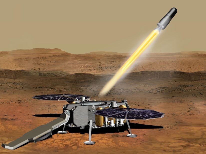 Mars Tırmanış Aracı'nın (Mars Ascent Vehicle) ateşlendiği anı gösteren bir konsept çalışma