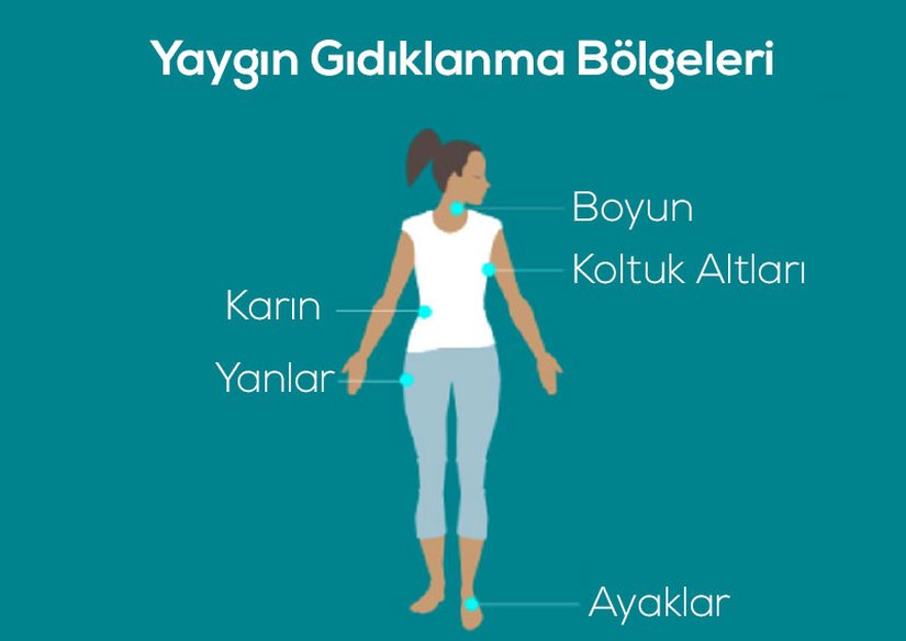 Yaygın olarak gargalesise (kahkaha attıran gıdıklama) neden olan, vücudun gıdıklanma bölümleri. Görselde yer verilmemiş; ancak bu bölümlere "kulak" kısmını da ekleyebiliriz.