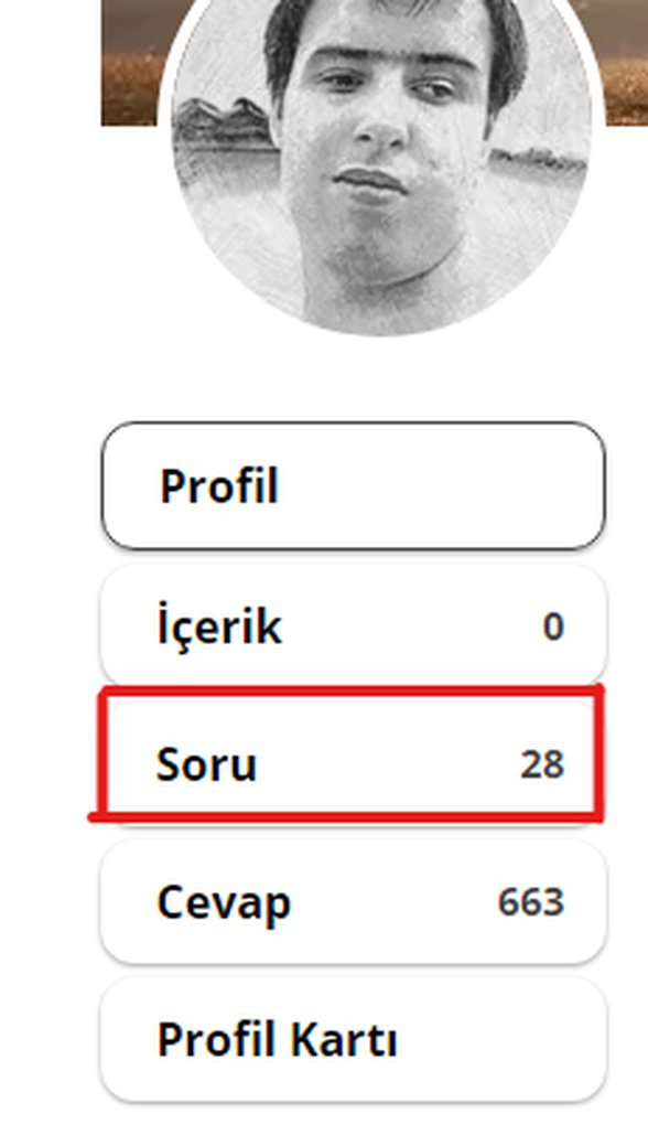 Açılan sayfada (profilinizde) biraz aşağı kaydırıp profil fotoğrafınızın altındaki sekmelerden (sol tarafta) "Soru" sekmesine tıklayıp sorularınızı görebilirsiniz.