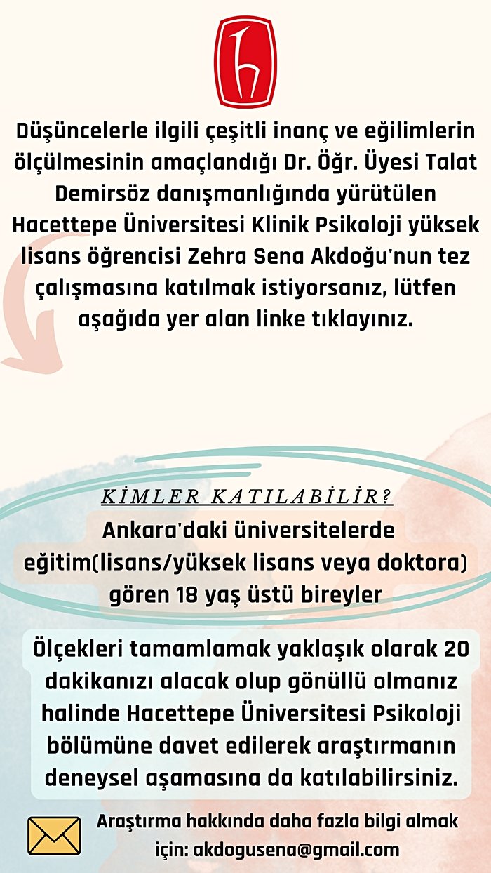 Düşüncelerle İlgili İnanç ve Eğilimlerin Ölçülmesi Klinik Psikoloji Tez Anketi