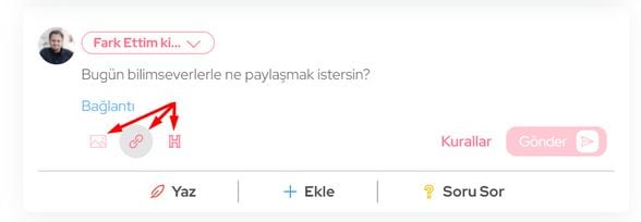 Bazı komünitelerin kuralları gereği belli eklemeleri yapamayabilirsiniz (ve belli eklemeler zorunlu olabilir). Mesela &quot;Fark Ettim ki...&quot; komünitesinde fotoğraf girmek yasaktır. Bilim Haberleri'nde bağlantı /link girmek zorunludur.