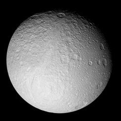 Ice Moon Tethys from Saturn-Orbiting Cassini