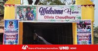 Thousands welcome football star Hamza Choudhury home to his village in Sylhet