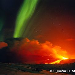 Volcano and Aurora in Iceland