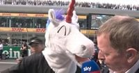 Martin Brundle baffled by influencer with unicorn head in Chinese GP grid walk