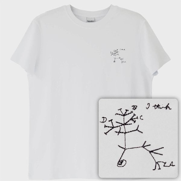"I think...": Darwin'in Yaşam Ağacı T-Shirt (Nakış, %100 Pamuk)