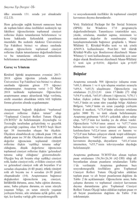 Smyrna Tıp Dergisi'nde yayımlanan bir makaleden örnek.