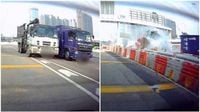 有片│西九龍公路貨車揳位爭路撞水馬翻側 網民：明知唔夠位都揳