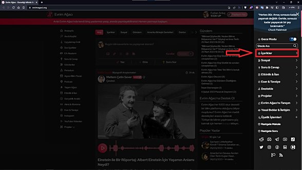 "İçerikler" kısmına basın.