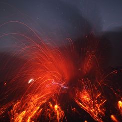 Sakurajima Volcano with Lightning