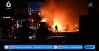 Vrachtwagen en bestelbus in brand na ongeval op A2