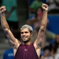 Carlos Alcaraz after winning against Taylor Fritz in the Japan Open final