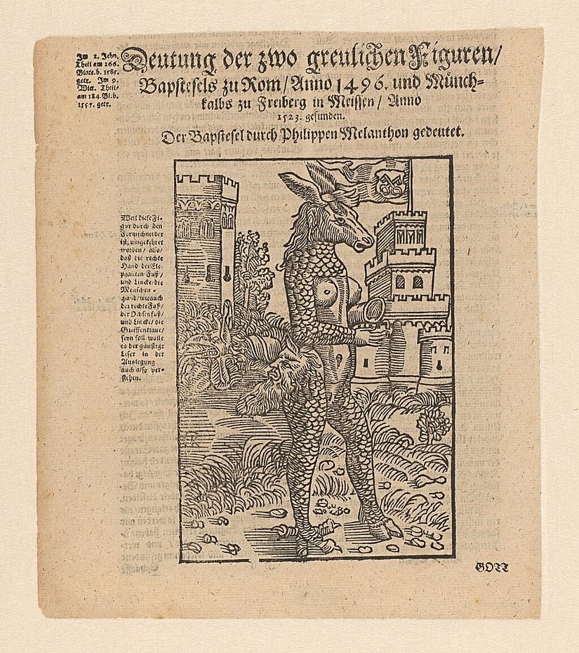 Der Papstesel (Papa Eşşeği). Genellikle Lucas Cranach (Baba) veya atölyesine atfedilir. 1523